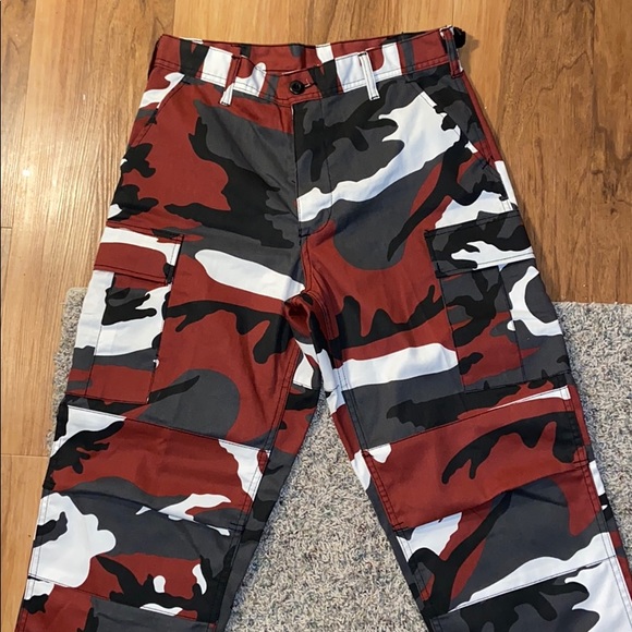 red black and white army pants